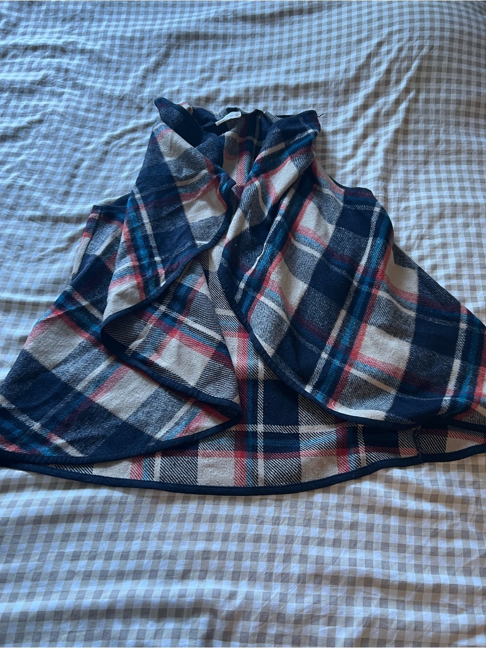 Altar'd State Navy and Cream Plaid Open Front Wrap